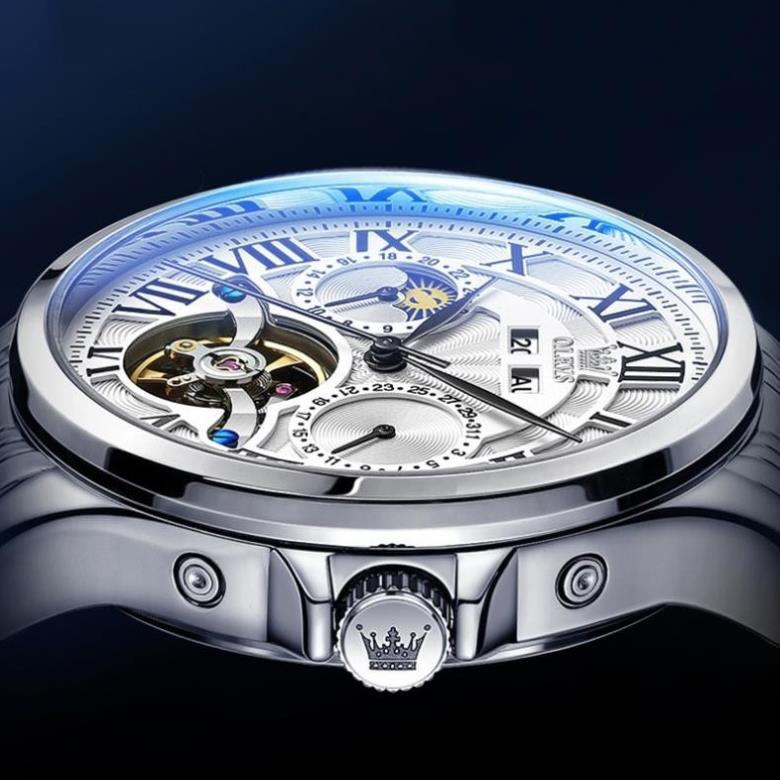 Đồng hồ nam Olevs lộ cơ automatic chính hãng,Đồng hồ đeo tay có lịch ngày đêm kèm hộp tặng bạn trai