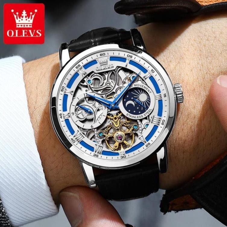 OLEVS Đồng hồ cơ nam chính hãng dây da chống nước thời trang 6670