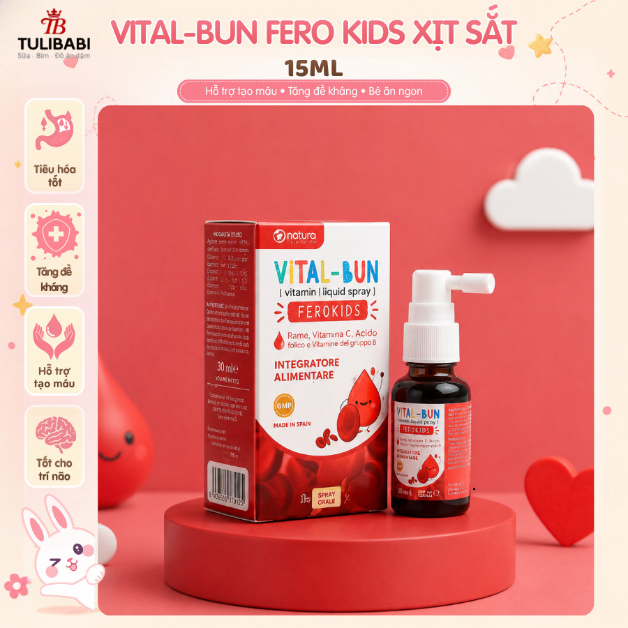 Xịt sắt Vital-Bun FeroKids cho bé hỗ trợ bổ sung sắt giảm thiếu máu và biếng ăn