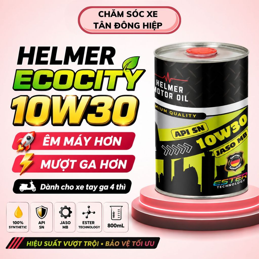 Dầu Nhớt Helmer Ecocity 10W30 800ML Cho Xe Tay Ga 4 Thì 100% Tổng Hợp Ester JASO MB