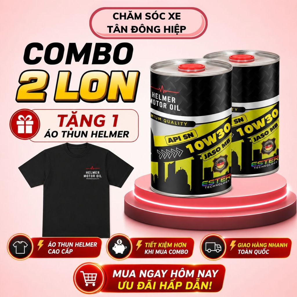 Combo 2 Lon Dầu Nhớt Helmer Ecocity 10W30 800ML Cho Xe Tay Ga 4 Thì 100% Tổng Hợp Ester JASO MB