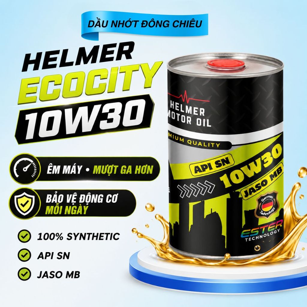 Dầu Nhớt Xe Tay Ga Helmer Ecocity 10W30 100% Tổng Hợp Ester API SN JASO MB 800ML