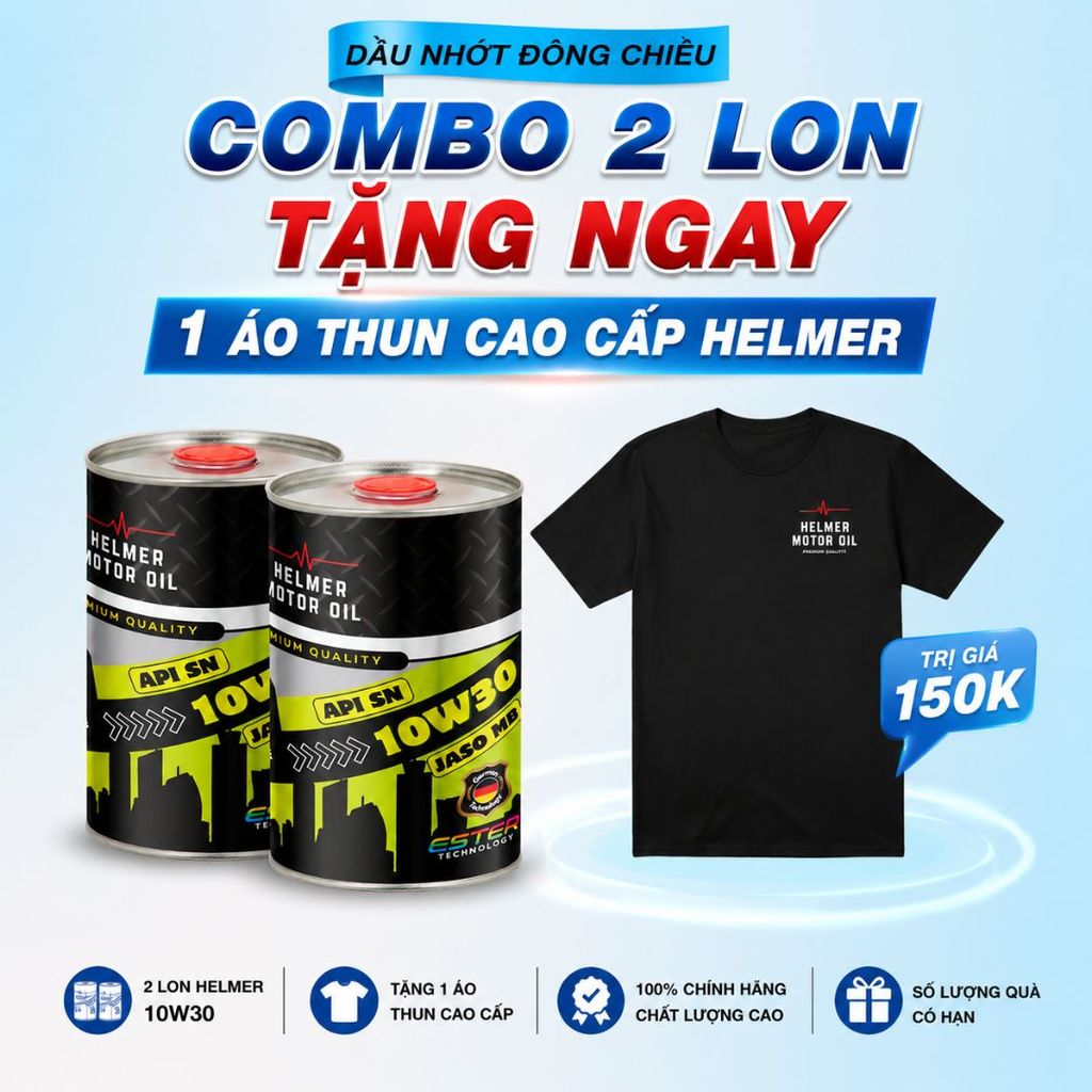 Combo 2 Lon Dầu Nhớt Xe Tay Ga Helmer Ecocity 10W30 100% Tổng Hợp Ester API SN JASO MB 800ML