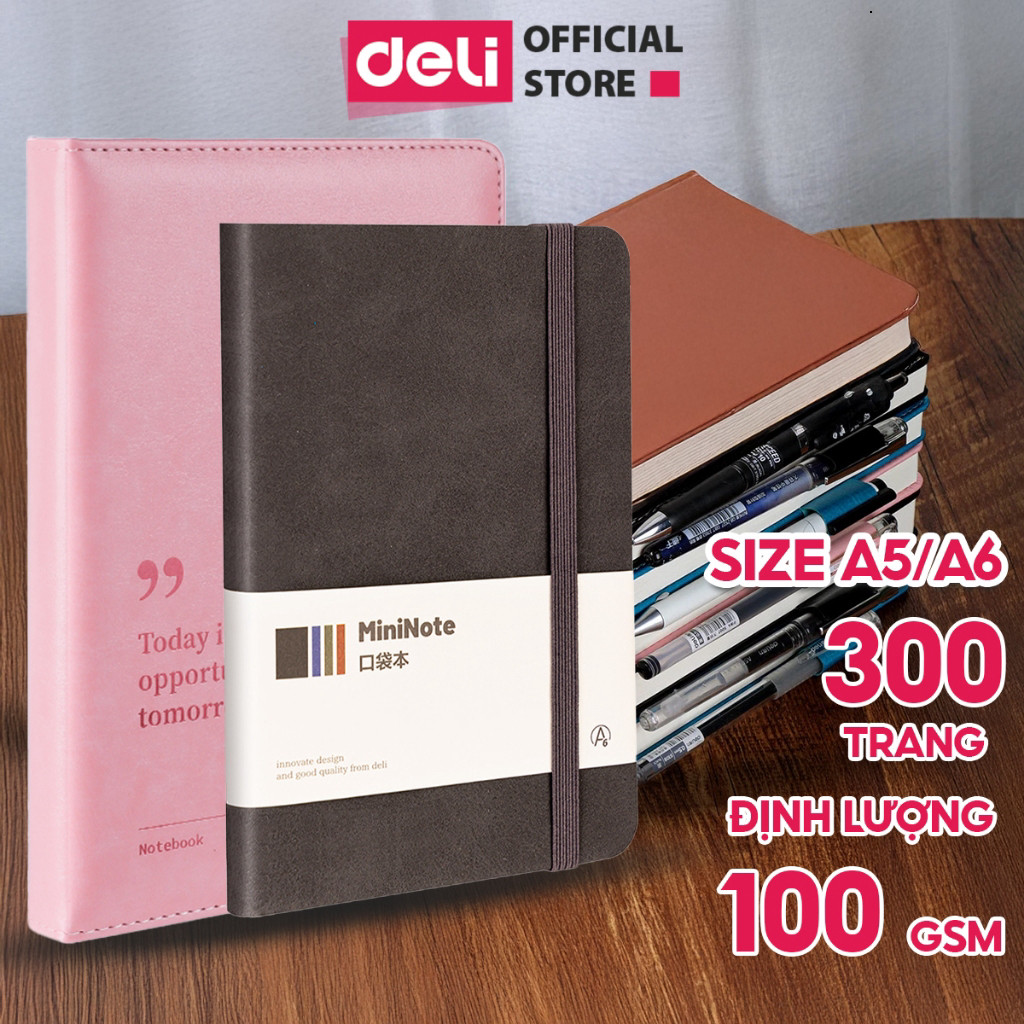 [SVIP] Sổ Da A5/A6/A7 Sổ Tay Bìa Da Kẻ Ngang Deli - 300 Trang Giấy Dày Chất Lượng Chống Nước Quà Tặn