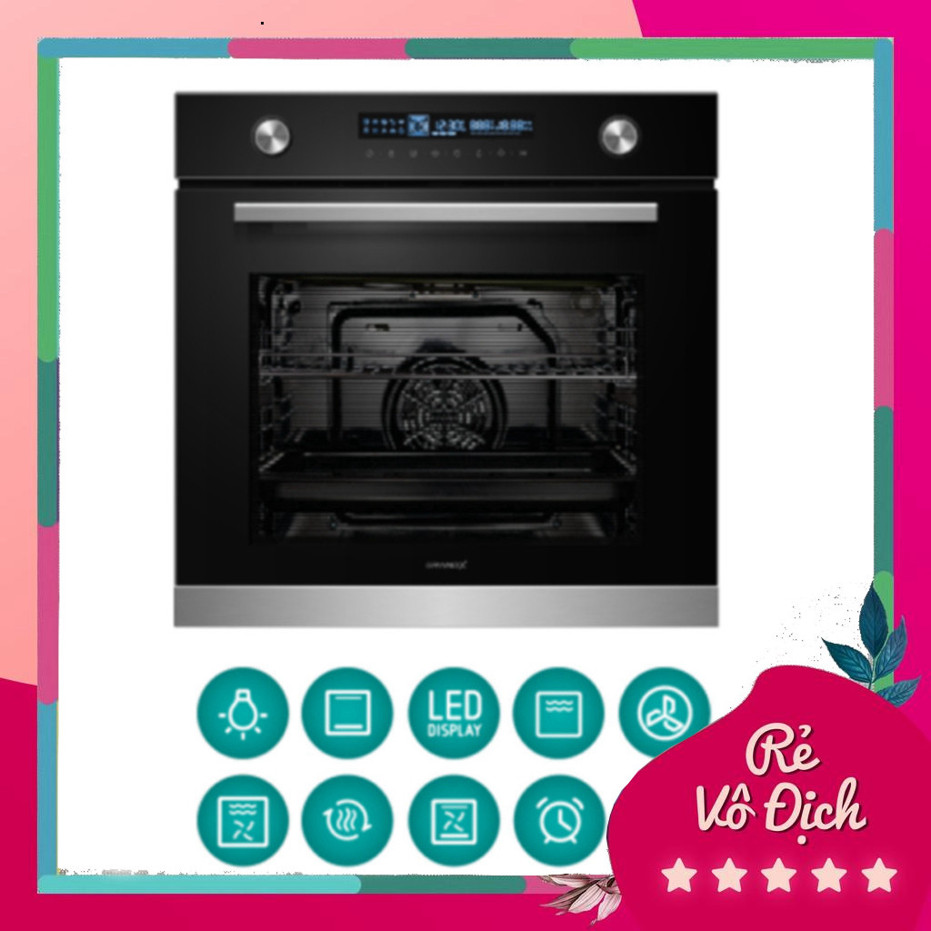 Lò nướng âm tủ GrandX GX75V9, 75L, kính đen, inox chống vân tay