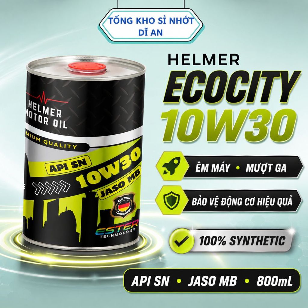Dầu Nhớt Xe Máy Tay Ga Helmer Ecocity 10W30 100% Synthetic Ester 800ML API SN JASO MB