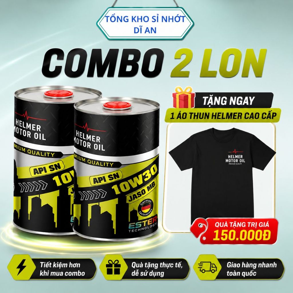 Combo 2 Lon Dầu Nhớt Xe Máy Tay Ga Helmer Ecocity 10W30 100% Synthetic Ester 800ML API SN JASO MB