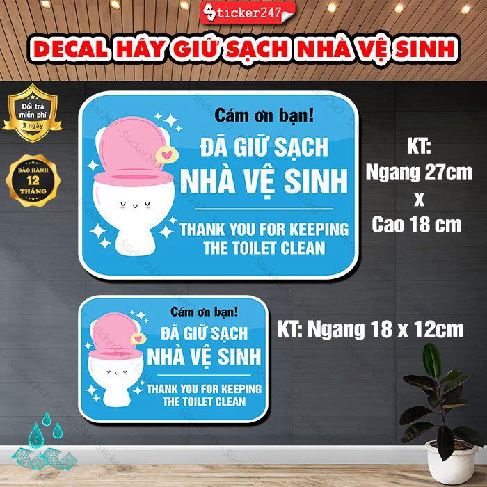 Decal Giữ Sạch Nhà Vệ Sinh 🌈𝑭𝒓𝒆𝒆𝒔𝒉𝒊𝒑 Bảng Dán WC, Toilet Nhắc Nhở Giữ Sạch Sẽ Nhà Vệ Sinh, Decal WC 