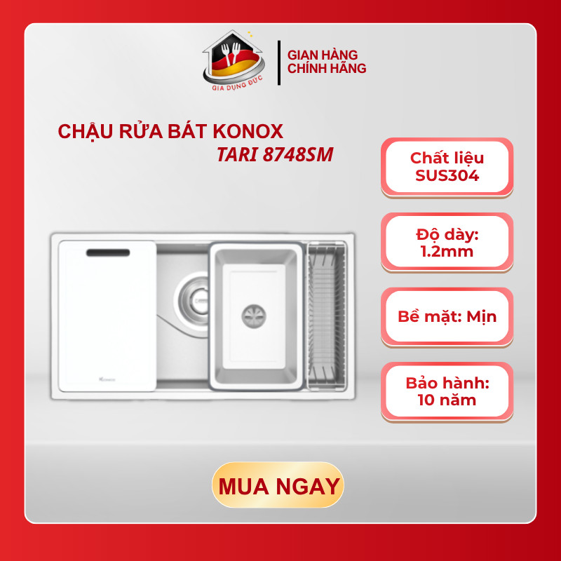 Chậu Rửa Bát Konox Tari 8748SM - Bề Mặt Smooth Mịn - Phủ Mạ Crom - Chống Bám Bẩn - HP