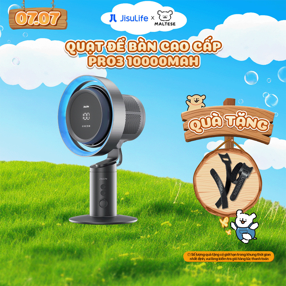 Quạt Để Bàn JISULIFE Pro3 Cao Cấp - Pin 10000mAh Đến 13 Giờ, 100 Cấp Gió, Màn LED, Bảo Hành 1 Năm | BigBuy360 - bigbuy360.vn