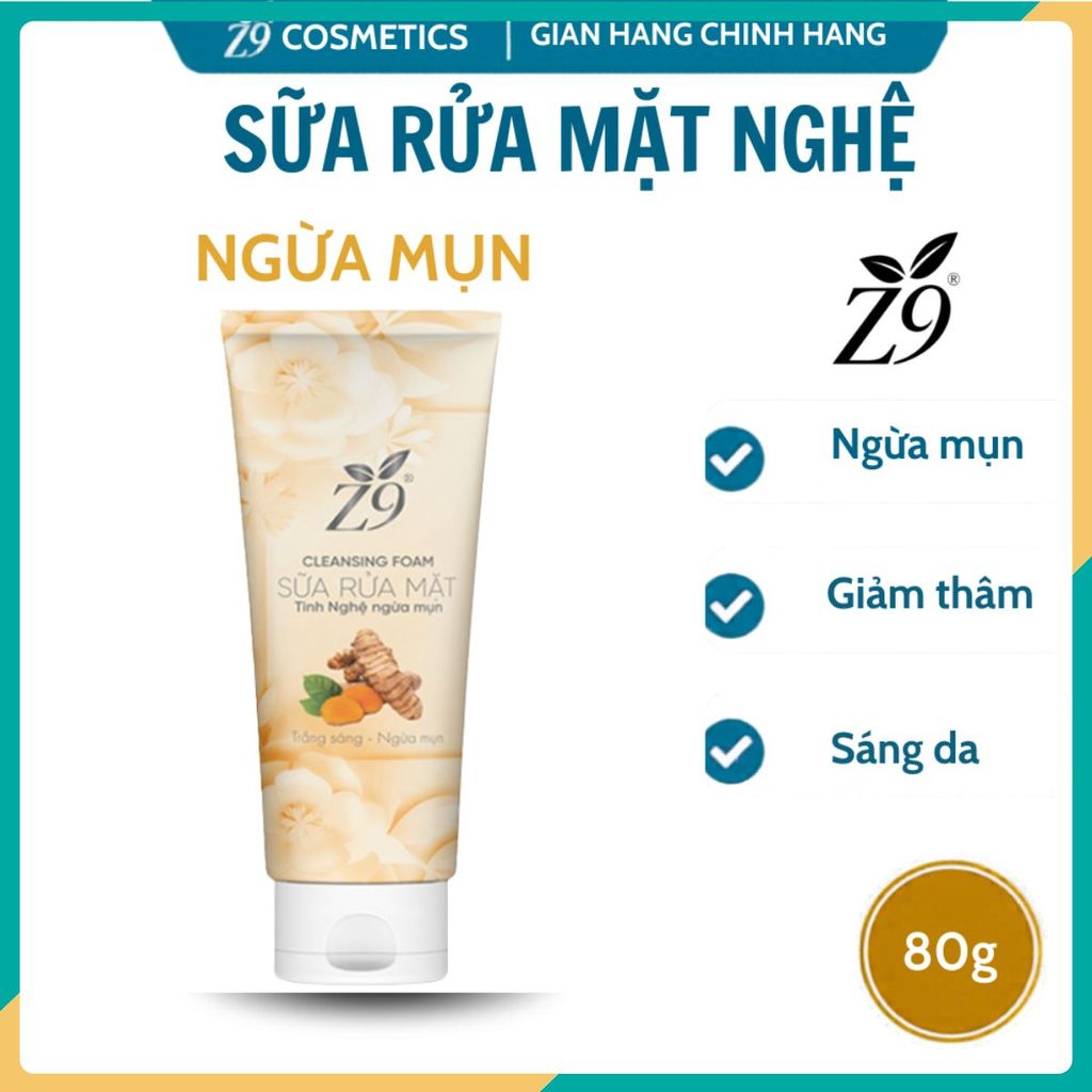Sữa rửa mặt Z9 tinh nghệ làm mờ thâm da giảm ngừa mụn ẩn, da trắng mịn 80ml