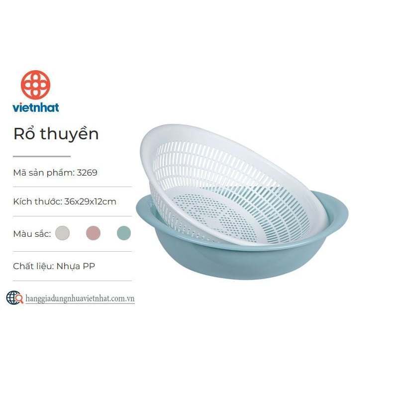 Rổ thuyền 3269 Việt Nhật, Rổ nhựa đựng rửa rau củ quả, chế biến thịt cá, đựng đồ dùng nhà bếp