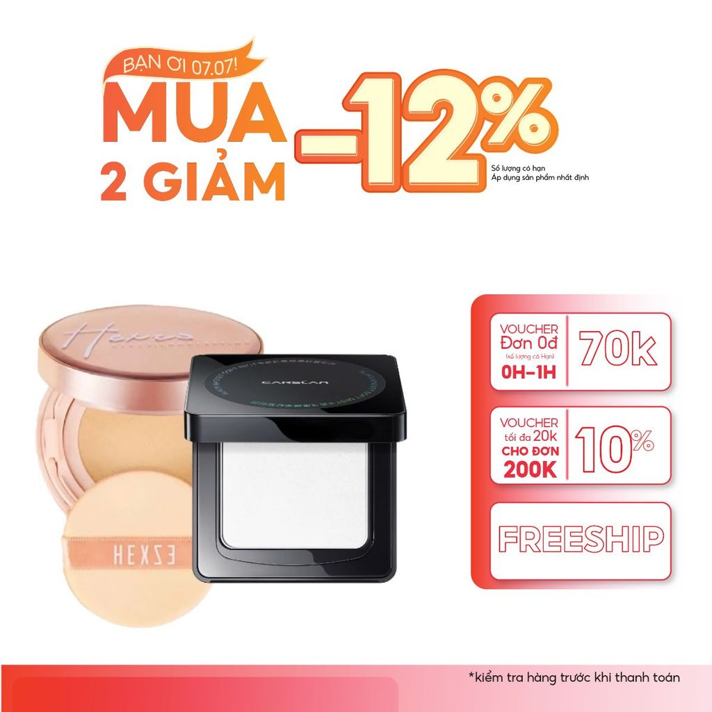 Combo Trang Điểm Nền Hoàn Hảo: Cushion Hexze + Phấn Nén Carslan – Mịn Lì, Lâu Trôi, Kiềm Dầu Cả Ngày