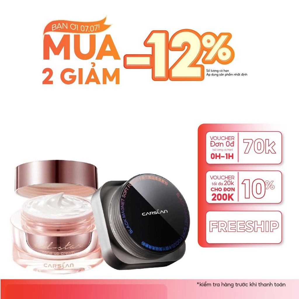 Combo kem lười Carslan nền nhanh – mịn + phấn phủ Carslan kiềm dầu, khóa nền bền màu 2025