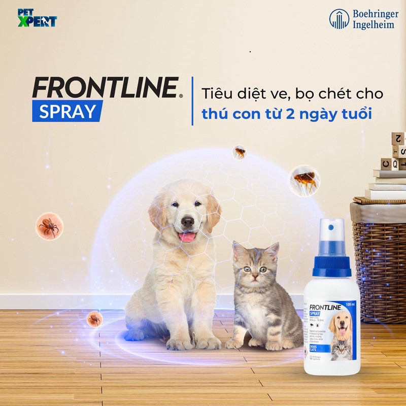 Frontline Spray 100ml - xịt diệt ve rận, bọ chét chó mèo (an toàn cho chó mèo bầu)