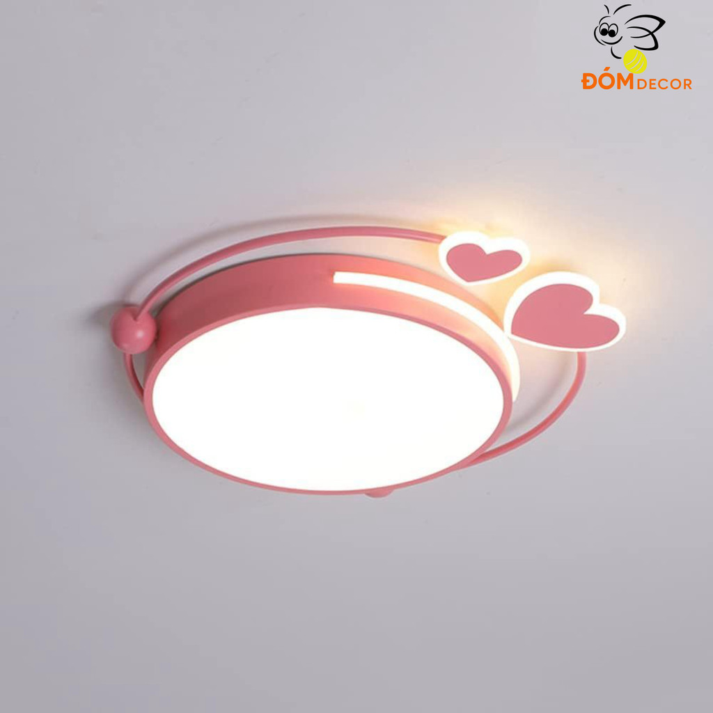 Đèn trần phòng ngủ bé gái màu hồng họa tiết trái tim MN104, ánh sáng dịu, tạo không gian thư giãn
