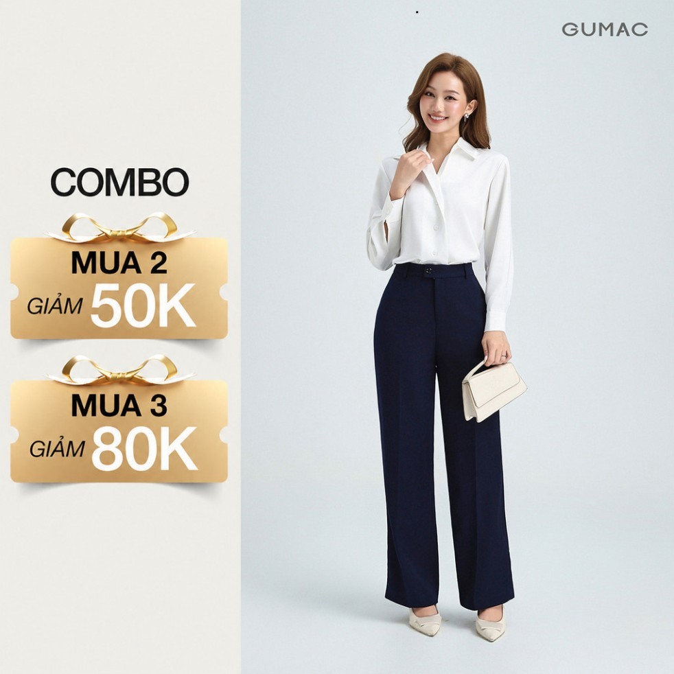 [ ĐỐI TÁC XẢ XÓT SIZE ] Quần Ống Suông Nữ 99cm GUMAC Quần Tây Công Sở Lưng Cao Cài Quai Dê Chất Tuyế