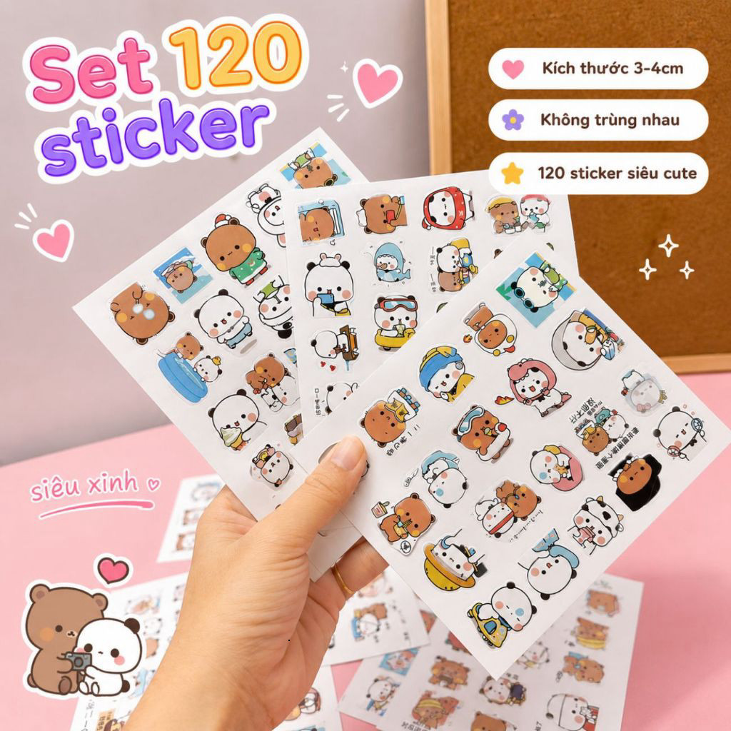 100 Sticker bubu và dudu đáng yêu icon cảm xúc gấu trúc trang trí sổ tay làm quà tặng