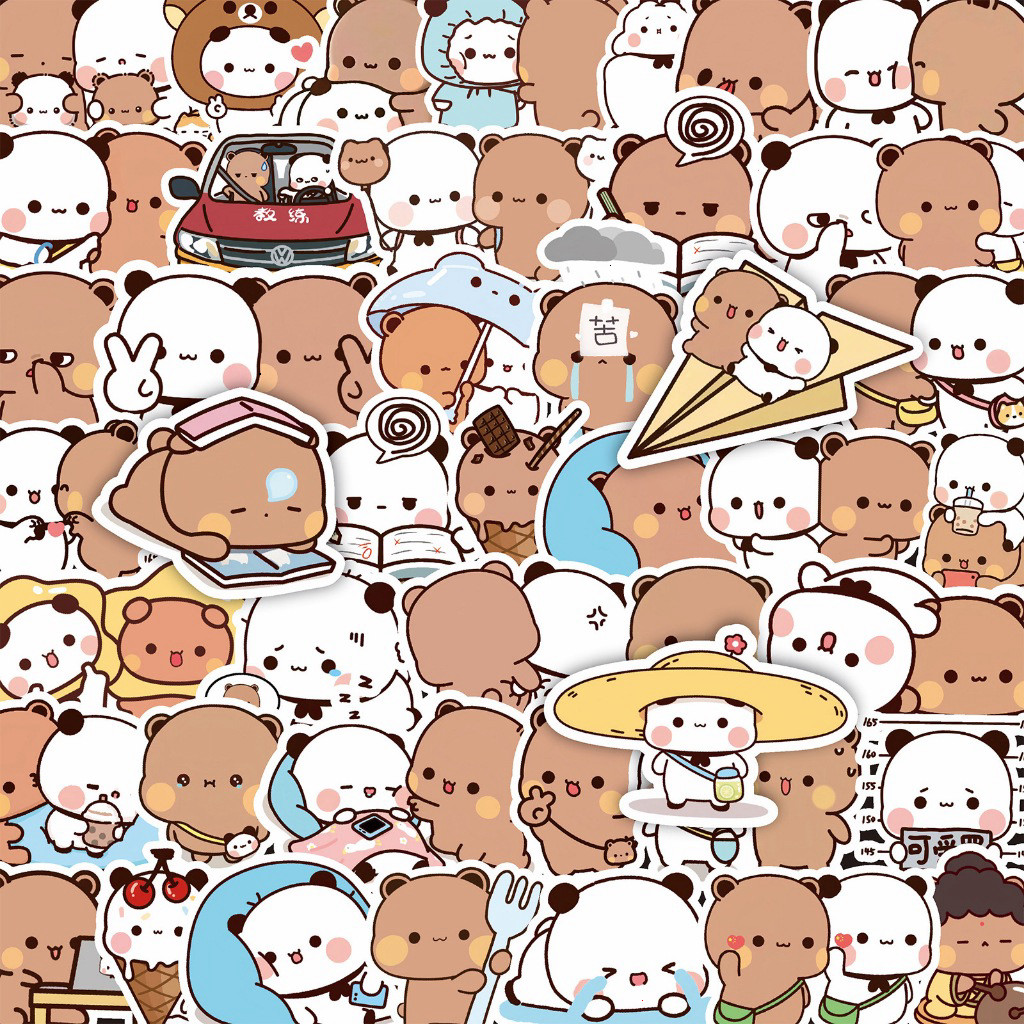 100 sticker Bubu và Dudu dễ thương biểu tượng cảm xúc gấu trúc trang trí sổ tay DIY vỏ điện thoại