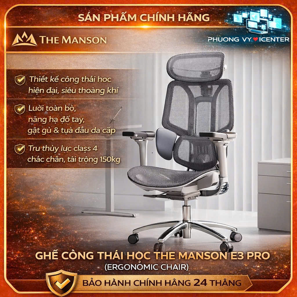 LamKaShop | Ghế Công Thái Học The Manson E3 Pro 4.0 - Atum Pro 4.0 | BH 2 Năm