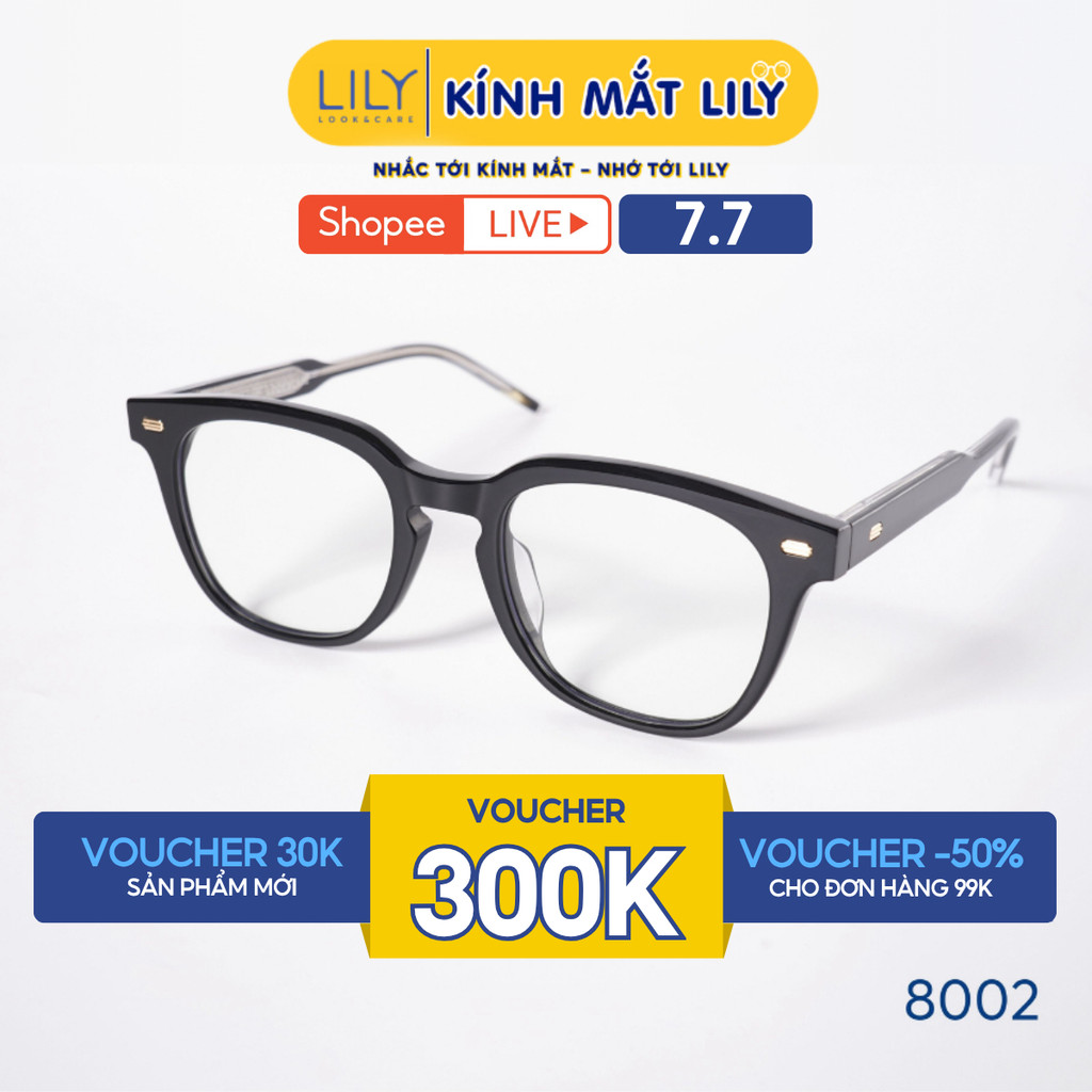 Gọng kính mắt vuông nam nữ LILYEYEWEAR chất liệu nhựa phối càng kim loại cao cấp, kiểu dáng hiện đại
