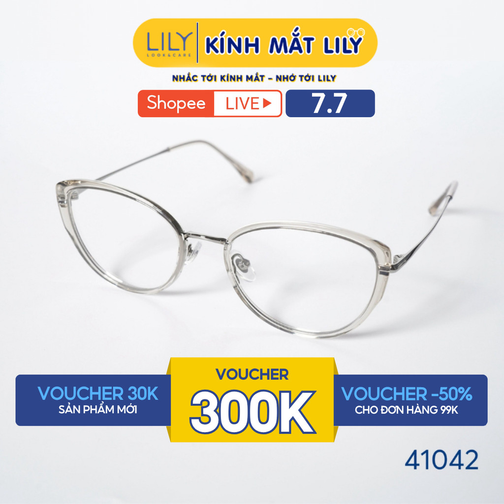 Gọng kính mắt mèo nam nữ LILYEYEWEAR chất liệu nhựa phối càng kim loại cao cấp kiểu dáng hiện đại th