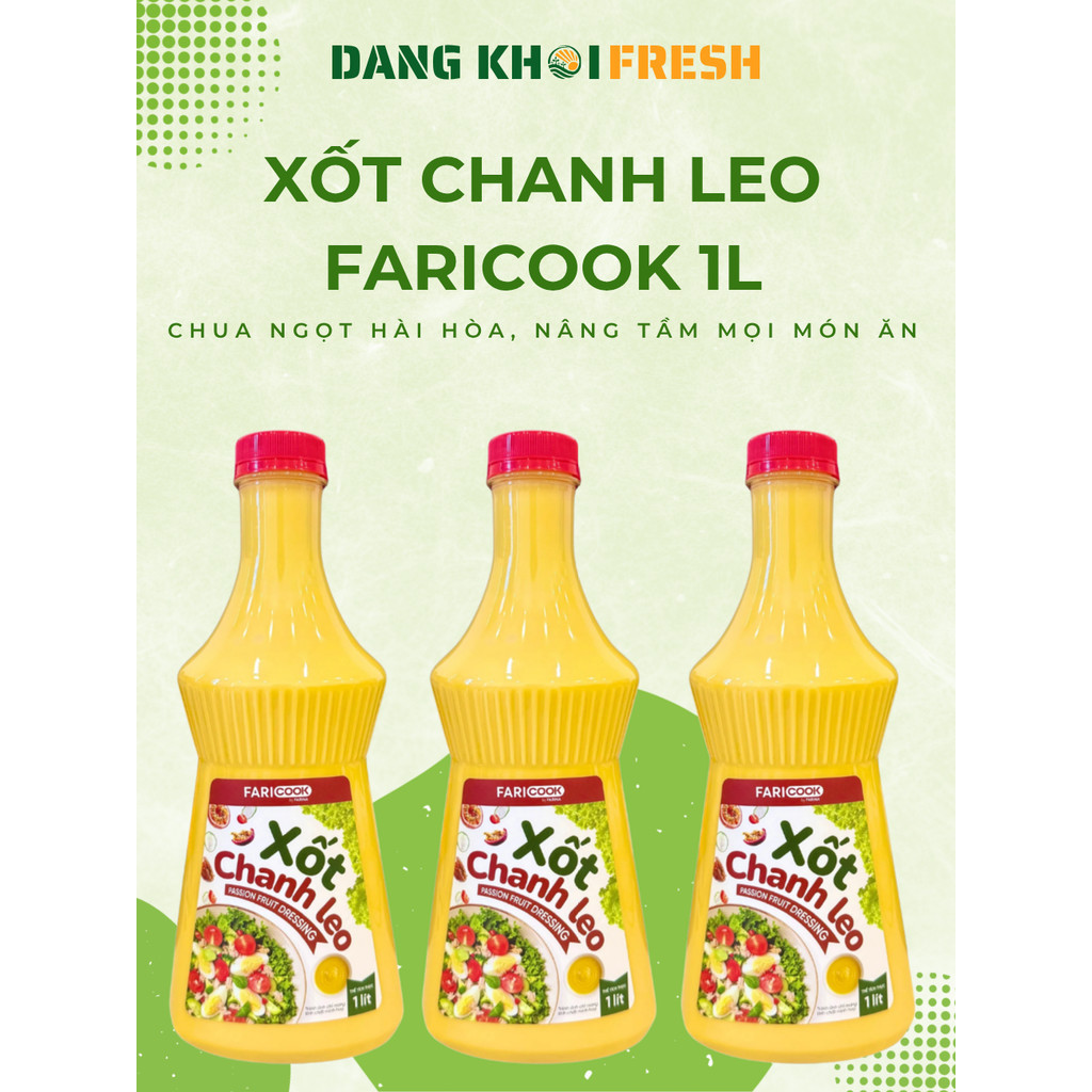 Combo 5 Chai Xốt Chanh Leo Faricook 1L - Xốt Trộn Salad Xốt Chấm Xốt Ướp Thịt Sốt Chanh Dây
