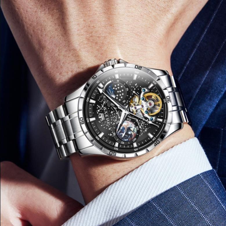 Đồng hồ nam Olevs lộ cơ automatic,Đồng hồ đeo tay lịch ngày đêm,Đồng hồ chống nước chính hãng cao cấ