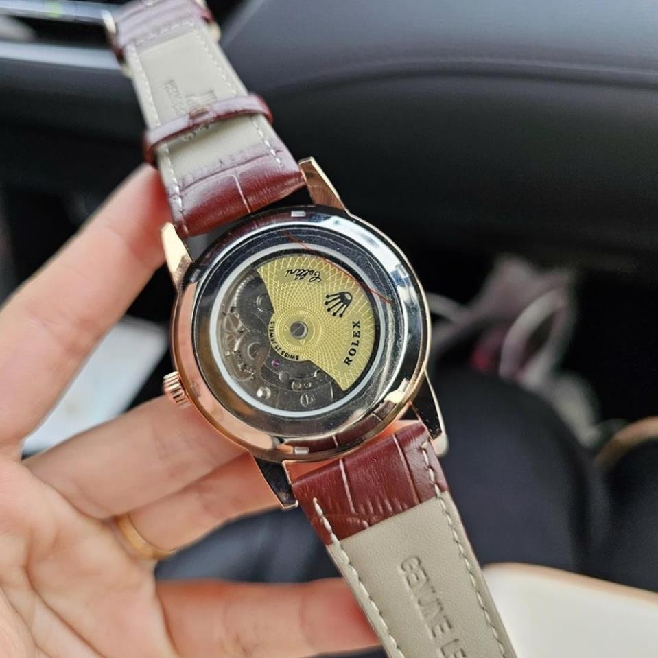 Đồng Hồ Rolexx Nam Chạy Cơ Lộ Tim Máy N015 Dây Da Chống Nước Biểu Tượng Sun And Moon