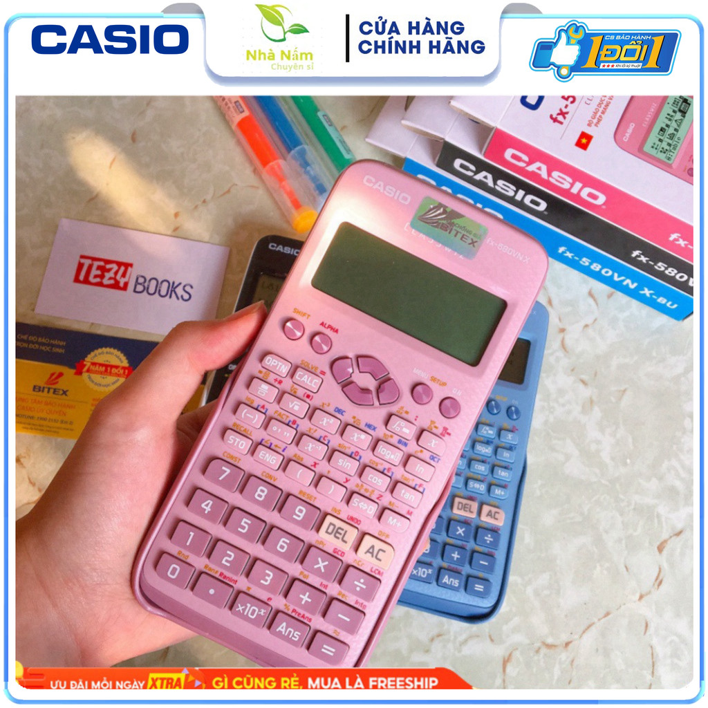 Máy tính cầm tay CASIO Fx 580VN X màu hồng, chính xác cao, bảo hành 24 tháng, hàng Thái mới