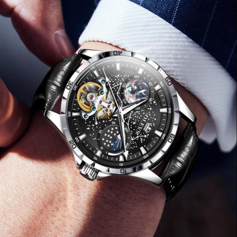 Đồng hồ nam Olevs lộ cơ automatic,Đồng hồ đeo tay lịch ngày đêm,Đồng hồ chống nước chính hãng cao cấ