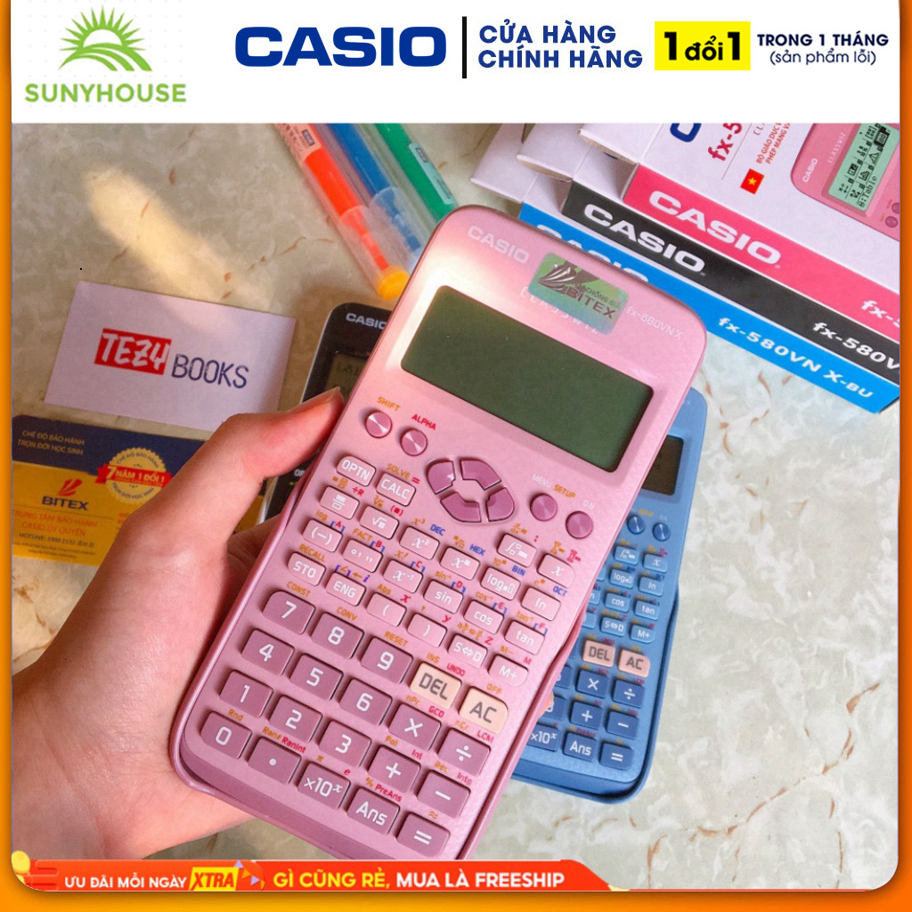 Máy tính CASIO Fx 580VN X thế hệ mới màu hồng, độ chính xác cao, giá rẻ, bảo hành 24 tháng, hàng Thá