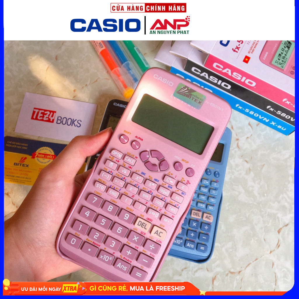 Máy tính CASIO Fx 580VN X thế hệ mới màu hồng, độ chính xác cao, giá rẻ, bảo hành 24 tháng, hàng Thá