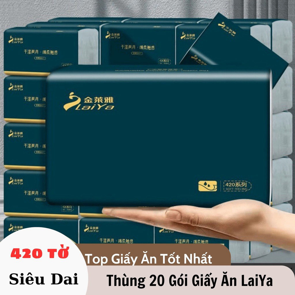 Thùng 20 Gói Giấy Ăn LaiYa 420 Tờ Siêu Dai, Giấy Ăn 4 Lớp Cao Cấp MinMin.Store