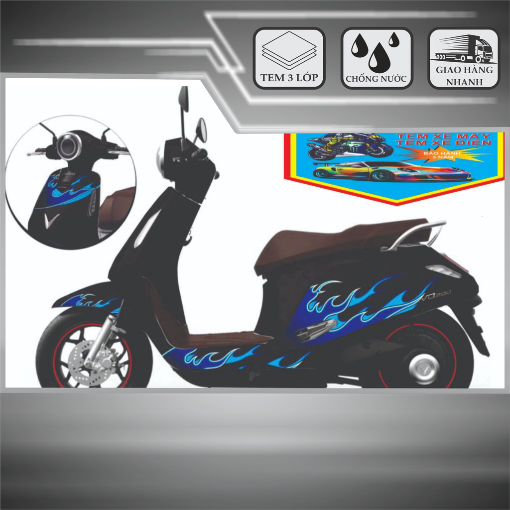 Tem dán xe EVO LITE NEO - EVO 200 - EVO GRAND - EVO MAX, họa tiết lửa, nhiều màu chọn