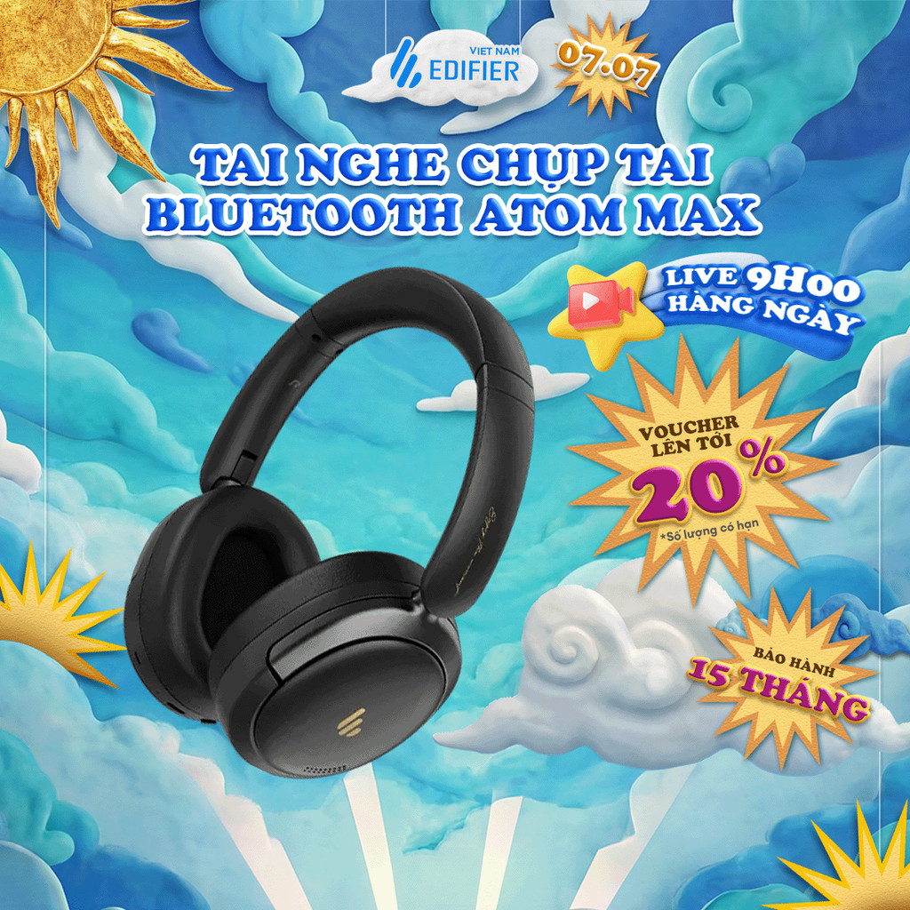 Tai Nghe Bluetooth Chụp Tai Không Dây EDIFIER ATOM MAX - Chế Độ Khử Ồn - Chơi Nhạc Tới 45H - Gấp Gọn - 15 Tháng Bảo Hành