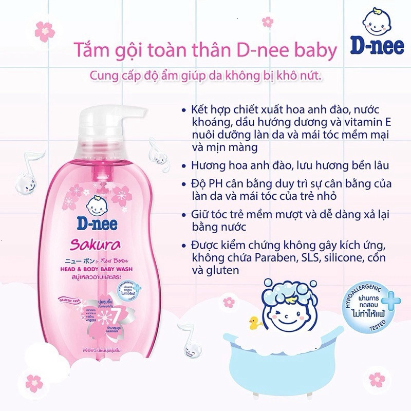Sữa tắm gội 2in1 Dnee cho bé 380ml dịu nhẹ, an toàn cho da non sơ sinh