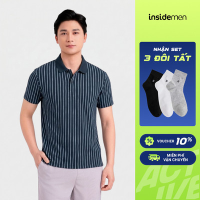 [TẶNG COMBO TẤT] Áo Polo Active Nam Kẻ Sọc Mảnh Insidemen Dáng Suông 77% Polyamide thoáng khí IPS116EDP01