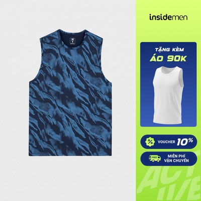 [MUA 2 TẶNG 1] Áo Tanktop Nam Họa Tiết In cá tính, hiện đại Insidemen vải trơn mịn khô thoáng, mát mẻ ITL013MAH0