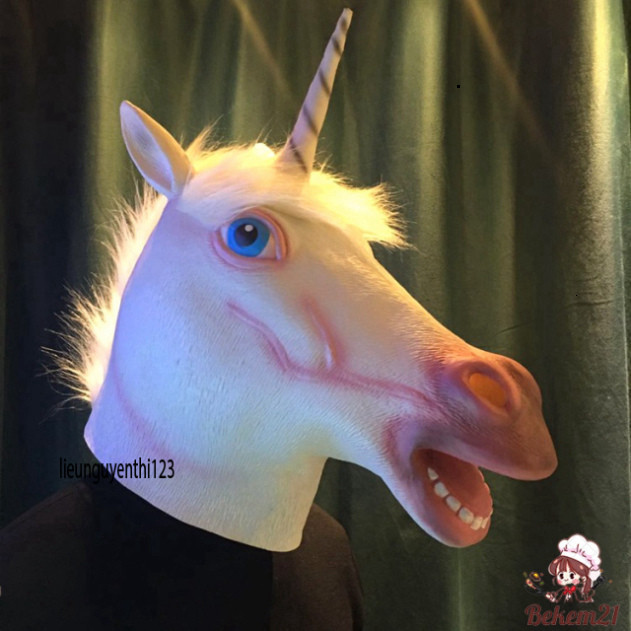 Mặt Nạ Halloween Đầu Ngựa Ếch Xanh Phong Cách Doge Độc Đáo, 1 Sừng Hồng Sáng Tạo