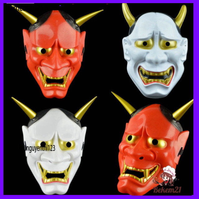 Mặt nạ quỷ Prajna Joker 2 sừng kiểu Nhật, cosplay Halloween cho nam, bóng quỷ cáo bướm chuông