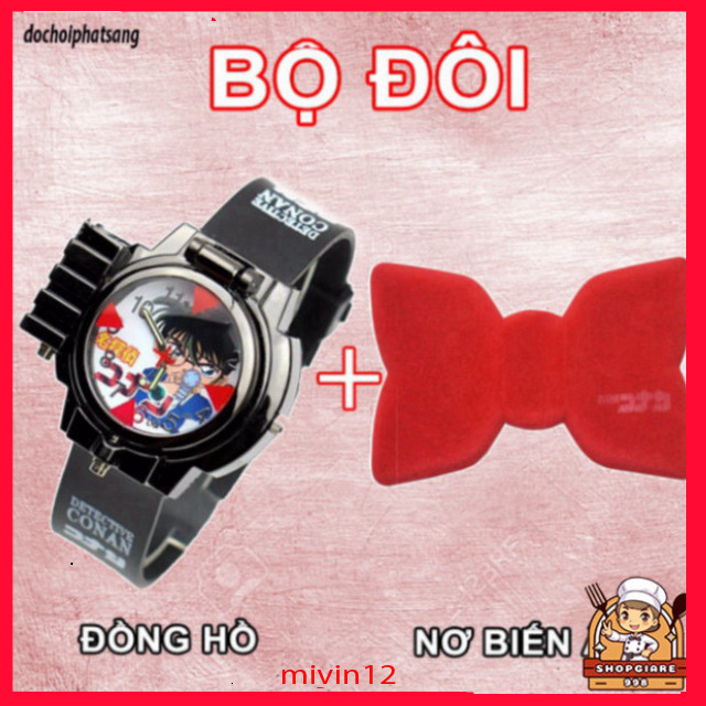 Bộ Đôi: đồng hồ thời trang Conan + Nơ Biến Âm Nơ đổi khác giọng nói edogawa conan kid ran mori  asag