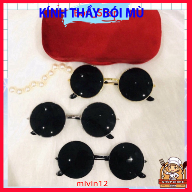 Kính mát tròn đen vàng Bon Shop, kính gọng đẹp kiểu thầy tướng số Nobita thầy bói mù