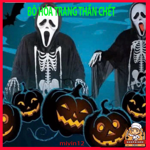 Bộ hóa trang Halloween Thần Chết hình xương kèm mặt nạ, găng tay, áo sọ xương Scream