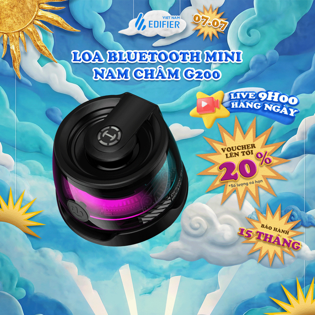Loa Bluetooth Mini EDIFIER G200 | Tích Hợp Nam Châm | Thiết Kế Trong Suốt | Led RGB | Sử Dụng Tới 7H | Bảo Hành 15 Tháng