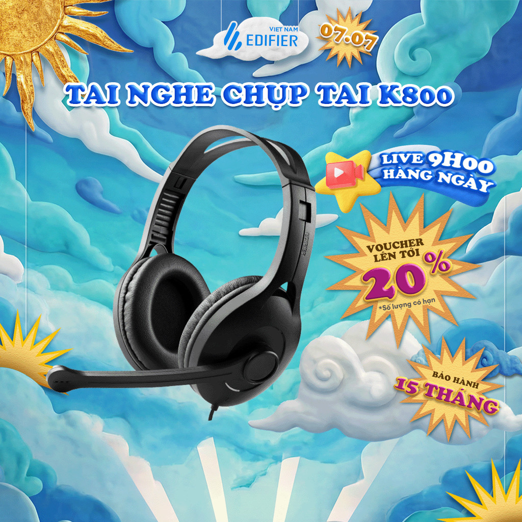 Tai Nghe Chụp Tai EDIFIER K800 | Chống Ồn | Mic Khử Nhiễu | Kích Thước Gọn Nhẹ | Bảo Hành 15 Tháng