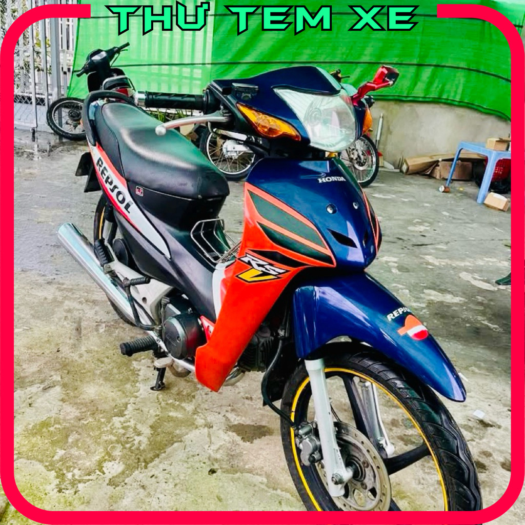 Tem Xe Wave A Wave Rs Decal PVC 3 Lớp Cao Cấp Mẫu Repsol Giả Zin Xanh Cam Chống Nước,Bền Màu