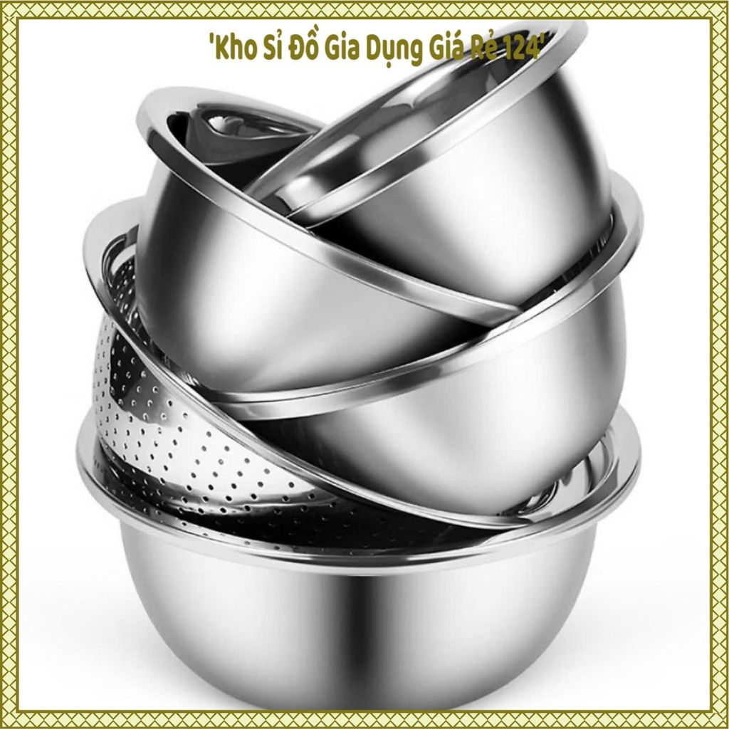 (COMBO 5) THAU INOX ĐỦ SIZE LOẠI DÀY BÓNG ĐẸP, Thau Inox Rửa Rau Củ, Thau Trộn Thực Phẩm, Chậu Inox 