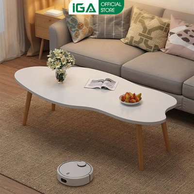 Bàn trà bàn cafe hình đám mây chân gỗ tự nhiên mặt gỗ MDF phủ melamin thương hiệu IGA - GP416