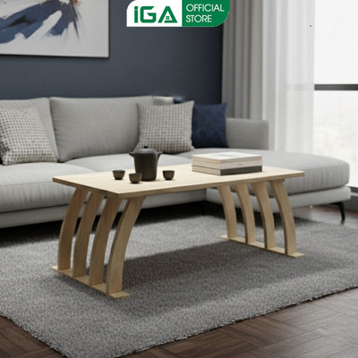 Bàn trà sofa phòng khách chất liệu gỗ tự nhiên ghép thanh chân cong nghệ thuật IGA - PG43